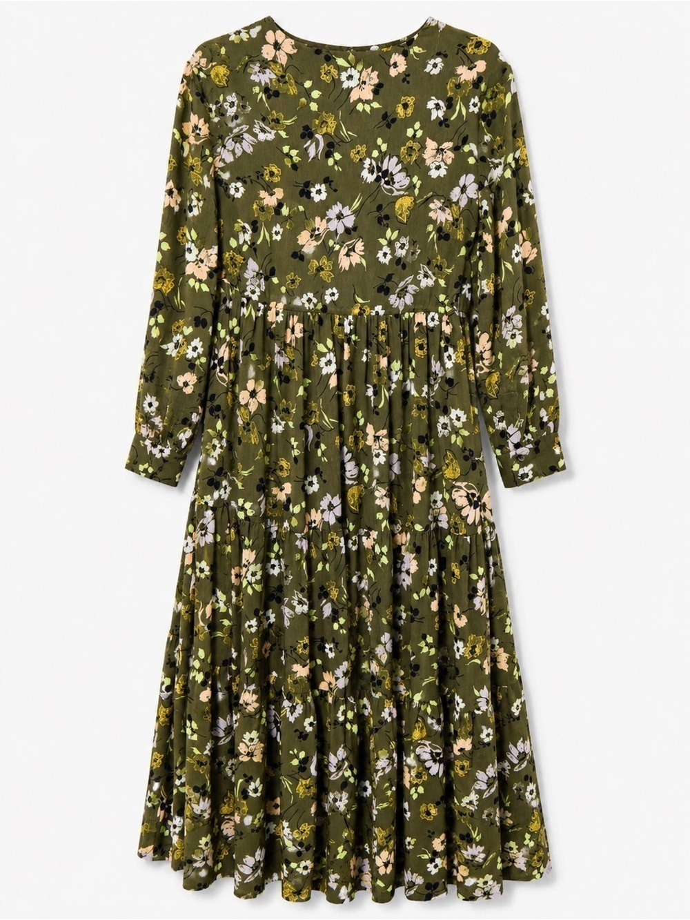 Madewell Olive Green Floral Long Sleeve Midi Dress - Picture 5 of 7